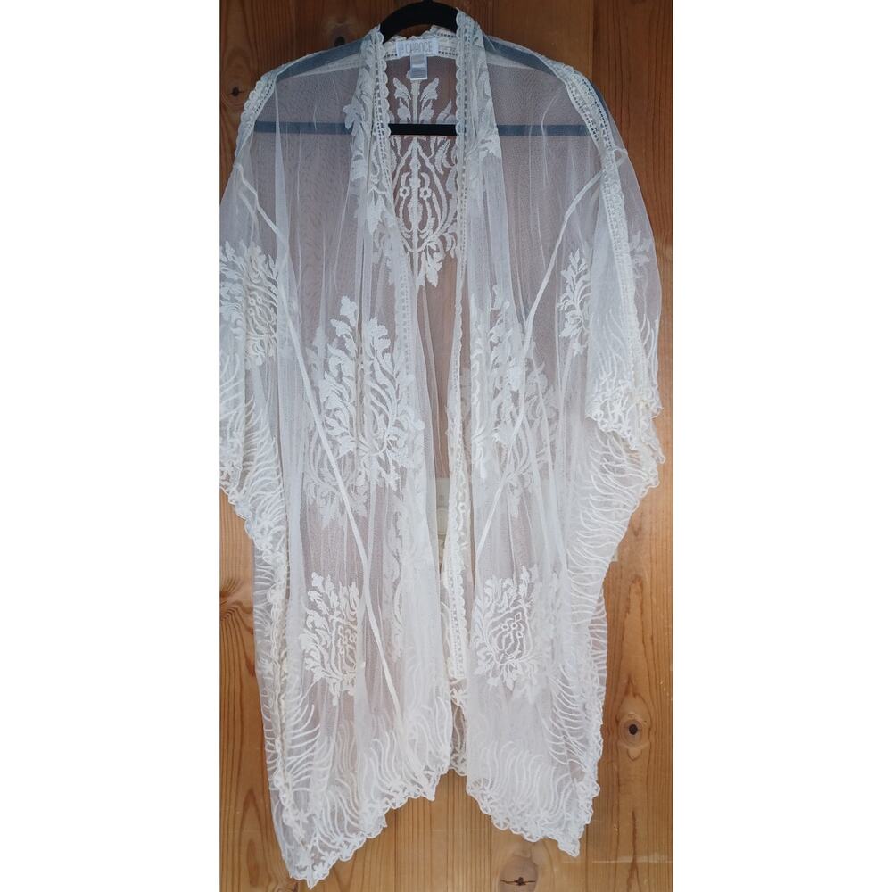 BKK Chance Cream Floral Lace Kimono Kimono Mesh Sheer Shawl Cover Up S-XL Boho